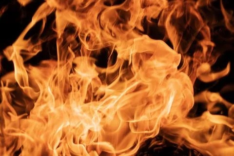 Bright flames devour the wood. 写真素材