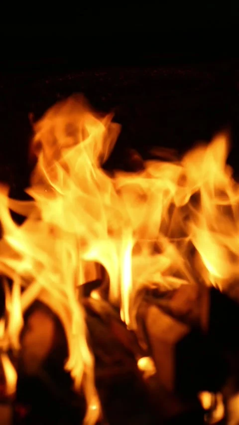 Bright flames moving dynamically in dark background Stock Footage 318295214
