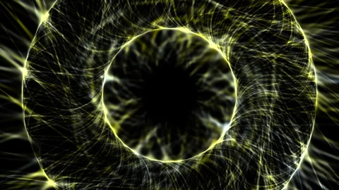 Bright flash Psychedelic kaleidoscopic rings animate on black screen Stock Footage 320448757
