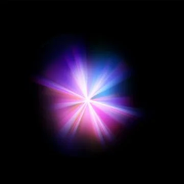 Bright flash in the shape of a star with a neon prism effect, vector on a black Illustrazione stock