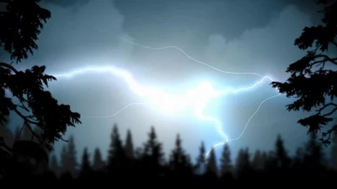 Bright flashes of intense 4K lightning in a night storm. Thunderstorm Stock Footage 90342444