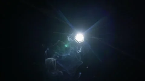 Bright Flashlight Beam Penetrating Dense Swirling Smoke in Dark Studio Stock Footage 345168867