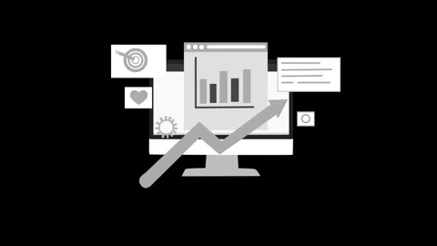 Bright flat animation of a computer monitor showing analytics charts with a.. Stock Footage 337023402
