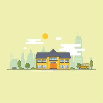 Bright flat illustration of school building for back to school banner or post Stock Illustration