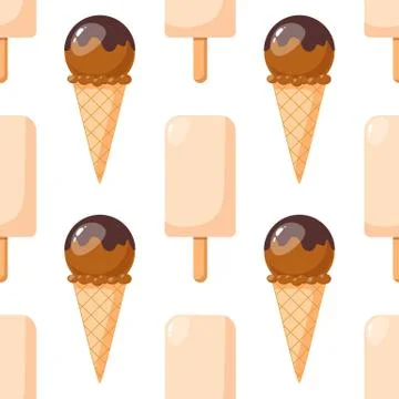 Bright flat seamless pattern with ice cream. Stock Illustration