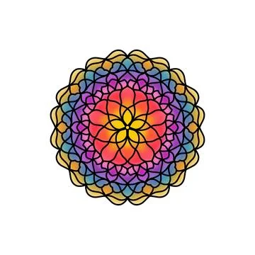 Bright Floral Mandala with Rainbow Gradient Colors Stockillustratie