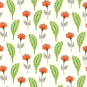 Bright floral pattern with cute red flowers Stock Illustration