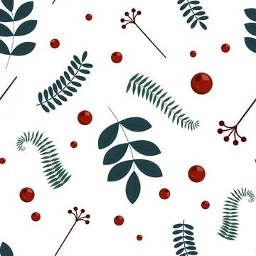 A bright floral pattern of twigs and berries. Minimalistic vector design for Stock Illustration