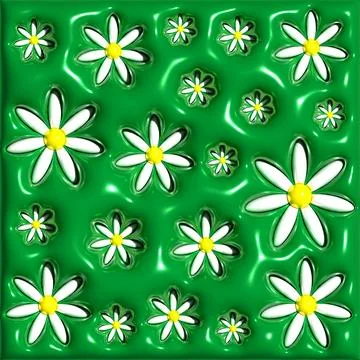 Bright Floral Pattern With White Daisies on Green Background Stock Illustration