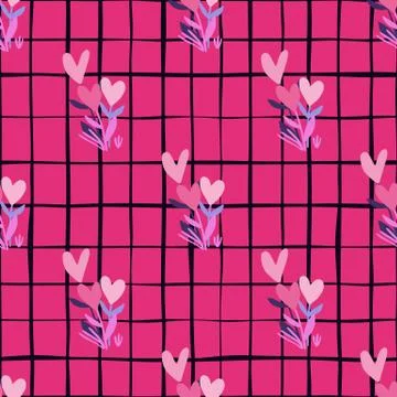 Bright floral seamless pattern with flowers and hearts. Pink background with  Stock Illustration
