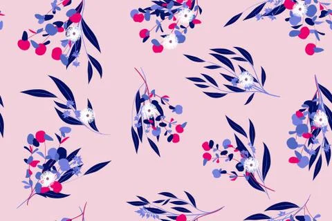 Bright Floral Seamless Pattern. Vector Eucalyptus Leaves and Beautiful Blosso Stock Illustration