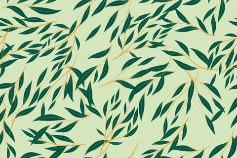 Bright Floral Seamless Pattern. Vector Eucalyptus Leaves and Beautiful Blosso Stock Illustration