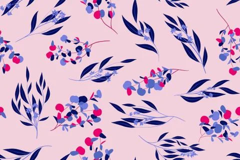 Bright Floral Seamless Pattern. Vector Eucalyptus Leaves and Beautiful Blosso Stock Illustration