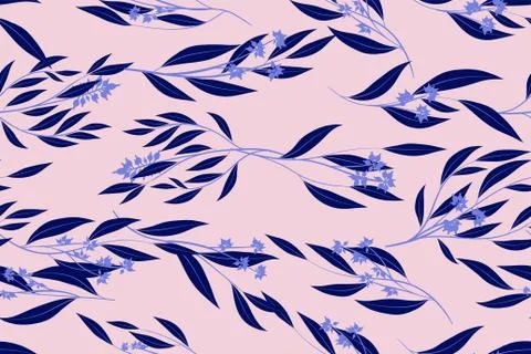 Bright Floral Seamless Pattern. Vector Eucalyptus Leaves and Beautiful Blosso Stock Illustration