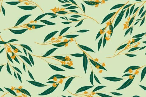 Bright Floral Seamless Pattern. Vector Eucalyptus Leaves and Beautiful Blosso Stock Illustration
