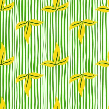 Bright floral seamless pattern with yellow simple leaf silhouettes print. Gre イラスト素材