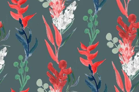 Bright floral tropical pattern without seams drawn in gouache with flower Illustration