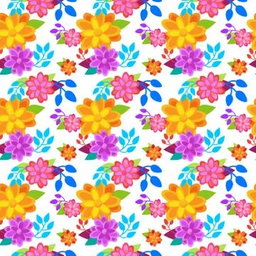 Bright Flowers Background Seamless Pattern Spring Colorful Floral Ornament Stock Illustration