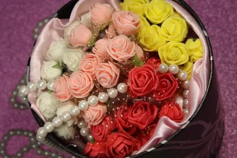 Bright Flowers in a Box Stock Photos