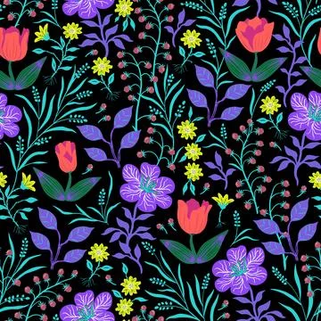 Bright flowers on a dark background. Stock Illustration