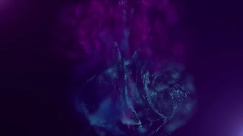 Bright fluids (particles) collide in the center of the screen in a time lapse Stock Footage 246538791