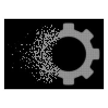 Bright Fragmented Pixel Halftone Gear Icon Illustrazione stock