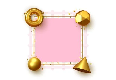 Bright frame with 3d geometric elements with place for text. Art minimal design. Illustrazione stock