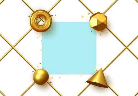 Bright frame with 3d geometric elements with place for text. Art minimal design. Illustrazione stock