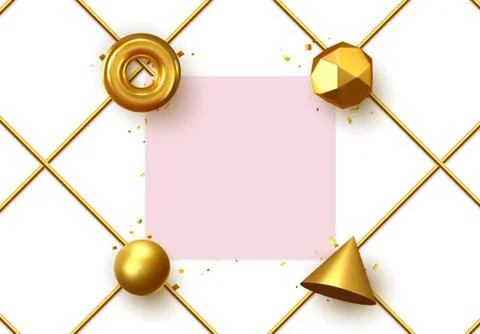 Bright frame with 3d geometric elements with place for text. Art minimal design. Illustrazione stock