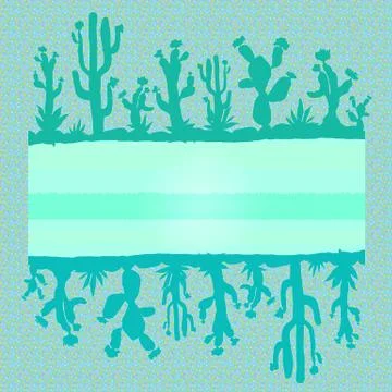 Bright frame of cacti. Mosaic style. Exotic design Stock Illustration