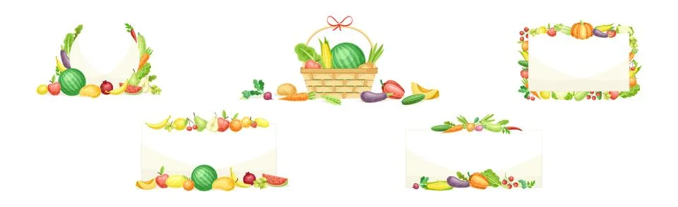 Bright Fruit and Vegetable Frame with Ripe and Fresh Agricultural Cultivar Stockillustratie
