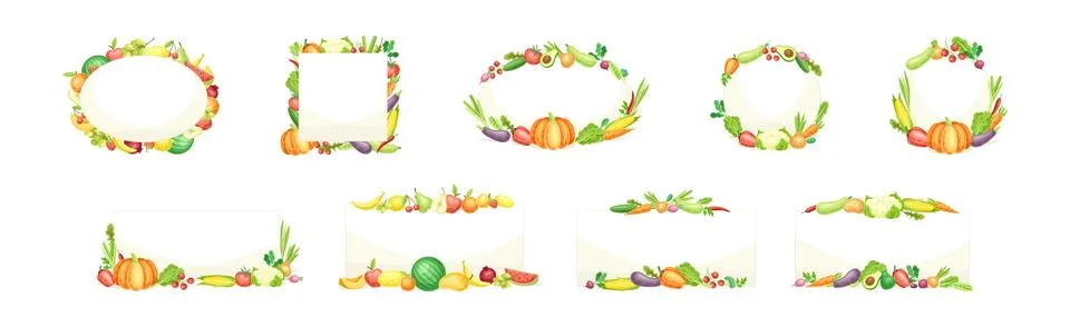 Bright Fruit and Vegetable Frame with Ripe and Fresh Agricultural Cultivar Illustrazione stock