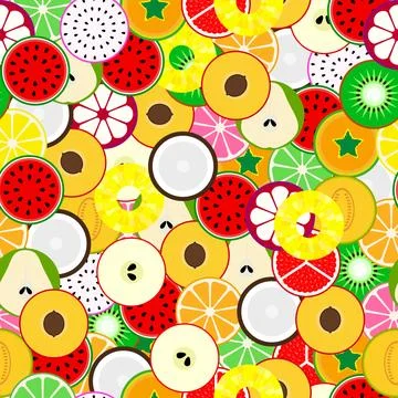 Bright fruit seamless background. Tropical mix. Stock Illustration