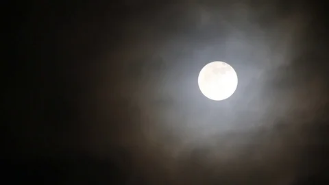 Bright Full Moon On Black Night With Clouds Stock Footage 72249541