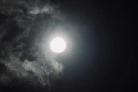 Bright Full Moon Glowing in Deep Dark Night Sky Stock Photos