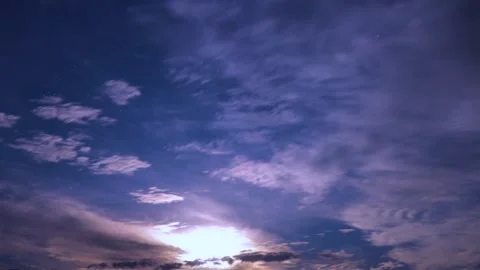 Bright full moon illuminating textured altocumulus clouds at night, timelapse Stock Footage 336343330