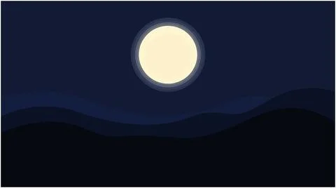 Bright full moon in night sky above hills with silhouette landscape backgroun イラスト素材