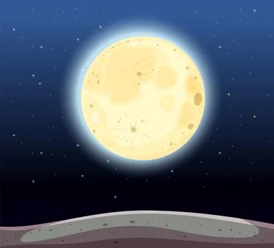 Bright Full Moon Over Starry Night Ilustração Stock