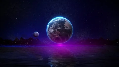 Bright Full Moon Rising Over Ocean Moonlight Reflection on Water Waves and Rocks Stock Footage 333964256