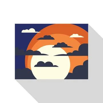 Bright full moon shining through dark clouds at sunset Stock Illustration