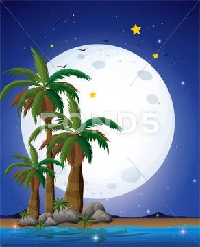 A bright fullmoon and the blue sea Stock Illustration