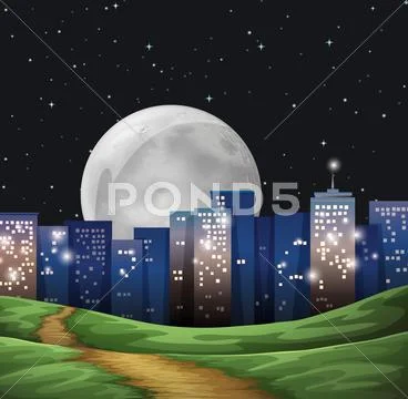 A bright fullmoon in the city Stock Illustration