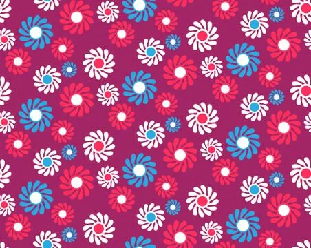 Bright Fun Abstract Seamless Pattern with Flowers Isolated on Violet Stock Illustration