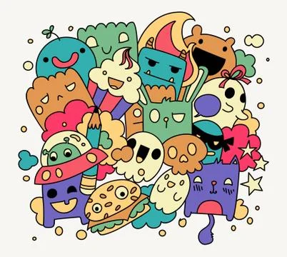 Bright funny doodles Stock Illustration
