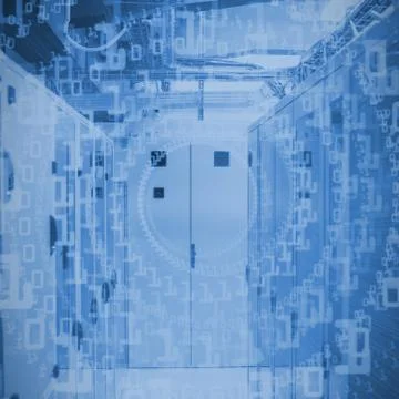 Bright futuristic binary code spiral against view of data technology Stock Illustration