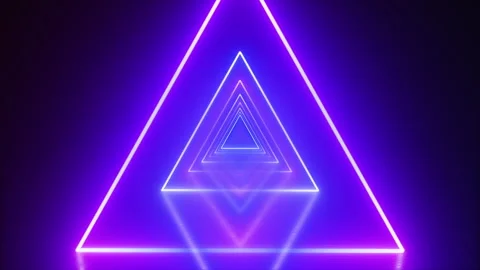 Bright futuristic hi-tech sci-fi neon background. Blue and purple neon triangles Stock Footage 303284775