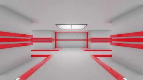 Bright futuristic sci fi corridor 3d render Stock Illustration