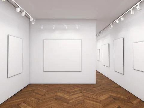 Bright gallery with blank posters. 3d rendering イラスト素材