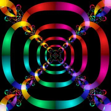 Bright geometric 3D pattern of rainbow weaves on a black background Stock Illustration