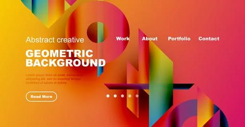 Bright geometric background design. Website header features vibrant shapes, text Stock Illustration